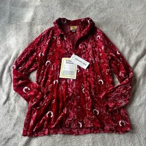 Red silk pattern zip up